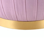 Benzara Fabric Upholstered Round Pleated Ottoman with Metal Base, Pink and Gold