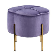 Benzara Fabric Upholstered Ottoman with Sleek Straight Legs, Blue and Gold