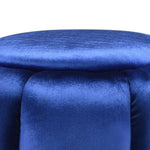 Benzara Fabric Channel Tufted Round Ottoman with Metal Base, Blue and Gold