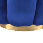 Benzara Fabric Channel Tufted Round Ottoman with Metal Base, Blue and Gold