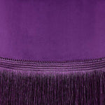 Benzara Fabric Upholstered Round Ottoman with Fringes and Metal Base, Purple