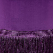 Benzara Fabric Upholstered Round Ottoman with Fringes and Metal Base, Purple