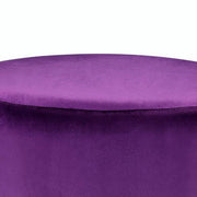 Benzara Fabric Upholstered Round Ottoman with Fringes and Metal Base, Purple