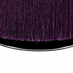 Benzara Fabric Upholstered Round Ottoman with Fringes and Metal Base, Purple