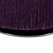 Benzara Fabric Upholstered Round Ottoman with Fringes and Metal Base, Purple
