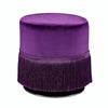 Benzara Fabric Upholstered Round Ottoman with Fringes and Metal Base, Purple