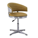 Benzara Swivel Leatherette Chair with Curved Back and Metal Star Base, Yellow