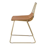 Benzara Metal Side Chair with Chevron Open Backrest and Sled Base, Set of 2, Gold