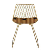 Benzara Metal Side Chair with Chevron Open Backrest and Sled Base, Set of 2, Gold