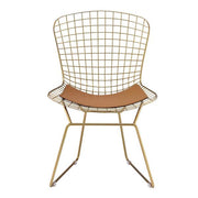 Benzara Metal Side Chair with Cage Design Backrest and Sled Base, Set of 2, Gold