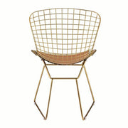 Benzara Metal Side Chair with Cage Design Backrest and Sled Base, Set of 2, Gold