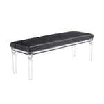 Benzara Textured Faux Leather Bench with Tapered Acrylic Legs, Gray and Clear