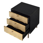 Benzara 3 Drawer Nightstand with Waved Recessed Fronts, Black and Gold