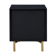 Benzara 3 Drawer Nightstand with Waved Recessed Fronts, Black and Gold