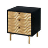 Benzara 3 Drawer Nightstand with Waved Recessed Fronts, Black and Gold