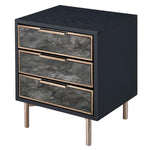 Benzara 3 Drawer Faux Marble Front Nightstand with Metal Legs, Black and Gold