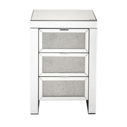 Benzara 3 Drawer Beveled Mirrored Nightstand with Faux Diamond Inlay, Silver