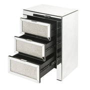 Benzara 3 Drawer Beveled Mirrored Nightstand with Faux Diamond Inlay, Silver