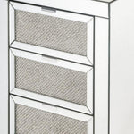 Benzara 3 Drawer Beveled Mirrored Nightstand with Faux Diamond Inlay, Silver