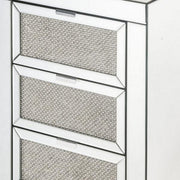 Benzara 3 Drawer Beveled Mirrored Nightstand with Faux Diamond Inlay, Silver
