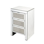 Benzara 3 Drawer Beveled Mirrored Nightstand with Faux Diamond Inlay, Silver