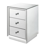 Benzara 3 Drawer Beveled Mirrored Nightstand with Floating Plinth Base Silver