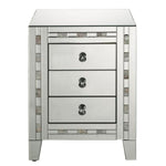 Benzara 3 Drawer Beveled Mirrored Nightstand with Pearl Inlay, Silver