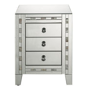 Benzara 3 Drawer Beveled Mirrored Nightstand with Pearl Inlay, Silver