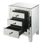 Benzara 3 Drawer Beveled Mirrored Nightstand with Pearl Inlay, Silver