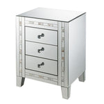 Benzara 3 Drawer Beveled Mirrored Nightstand with Pearl Inlay, Silver