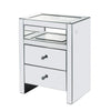 Benzara 2 Drawer Beveled Mirrored Nightstand with Glass Top and LED, Silver