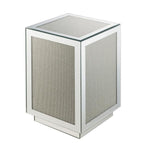 Benzara Mirrored Accent Table with Faux Diamond Inlay and Glass Top, Silver