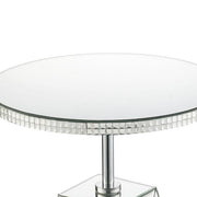 Benzara Round Mirrored Accent Table with Pedestal Base and Glass Top, Silver