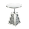 Benzara Round Mirrored Accent Table with Pedestal Base and Glass Top, Silver