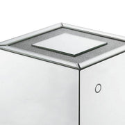 Benzara Mirrored Accent Table with Faux Diamond Inlaid Glass Top, Silver