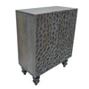 Benzara Geometric 2 Door Carved Wooden Cabinet with Turned Legs, Gray Oak