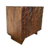 Benzara Abstract 2 Door Carved Wooden Cabinet with Chamfered Block Legs, Walnut