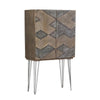 Benzara Abstract Pattern 2 Door Wood Wardrobe with Hairpin Legs, Gray and Brown