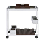 Benzara Metal and Wood Serving Cart with Tray and Floating Shelf, Brown and Silver