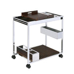 Benzara Metal and Wood Serving Cart with Tray and Floating Shelf, Brown and Silver