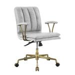 Benzara Adjustable Leatherette Swivel Office Chair with 5 Star Base, Gray and Gold