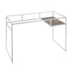 Benzara Rectangular Glass Top Desk with Open Compartment and Sled Base, White