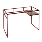 Benzara Rectangular Glass Top Desk with Open Compartment and Sled Base, Red