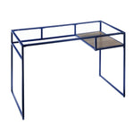 Benzara Rectangular Glass Top Desk with Open Compartment and Sled Base, Blue