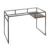 Benzara Rectangular Glass Top Desk with Open Compartment and Sled Base, Gray