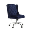 Benzara Velvet Upholstered Armless Swivel and Adjustable Tufted Office Chair, Blue