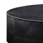 Benzara Round Leatherette Wrapped Metal Coffee Table with Bolt Accent, Slate Gray