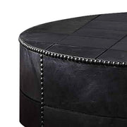 Benzara Round Leatherette Wrapped Metal Coffee Table with Bolt Accent, Slate Gray