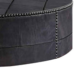 Benzara Round Leatherette Wrapped Metal Coffee Table with Bolt Accent, Slate Gray