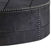 Benzara Round Leatherette Wrapped Metal Coffee Table with Bolt Accent, Slate Gray